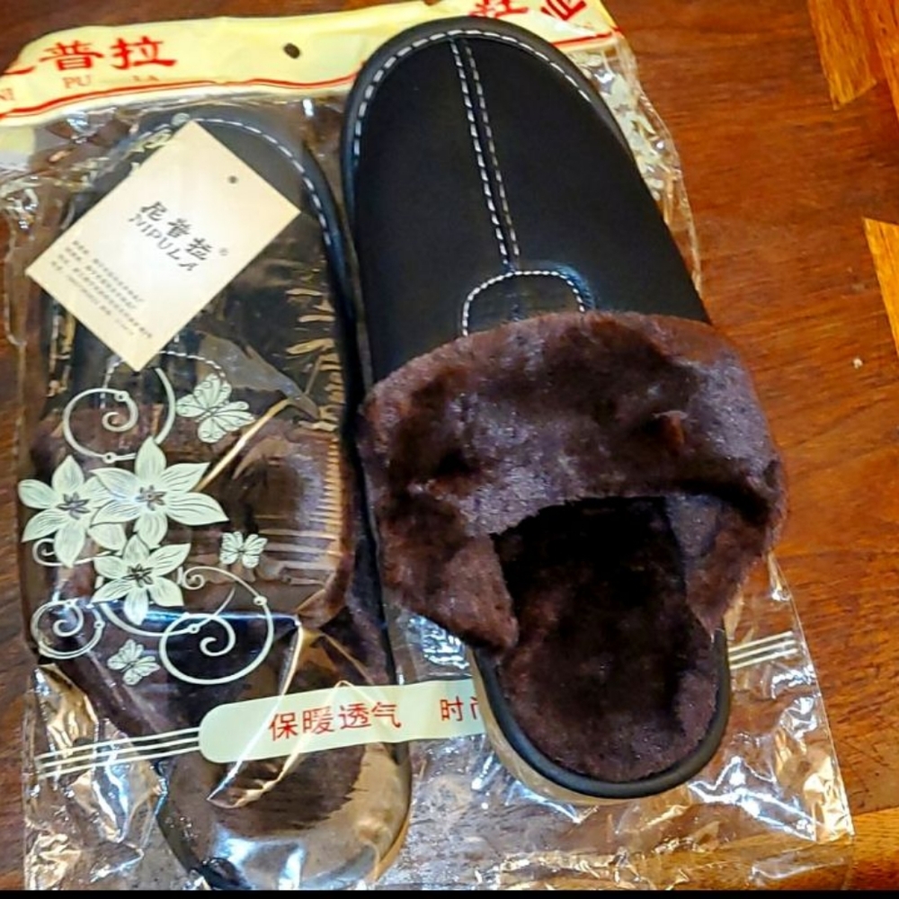 Winter pu leather slipper